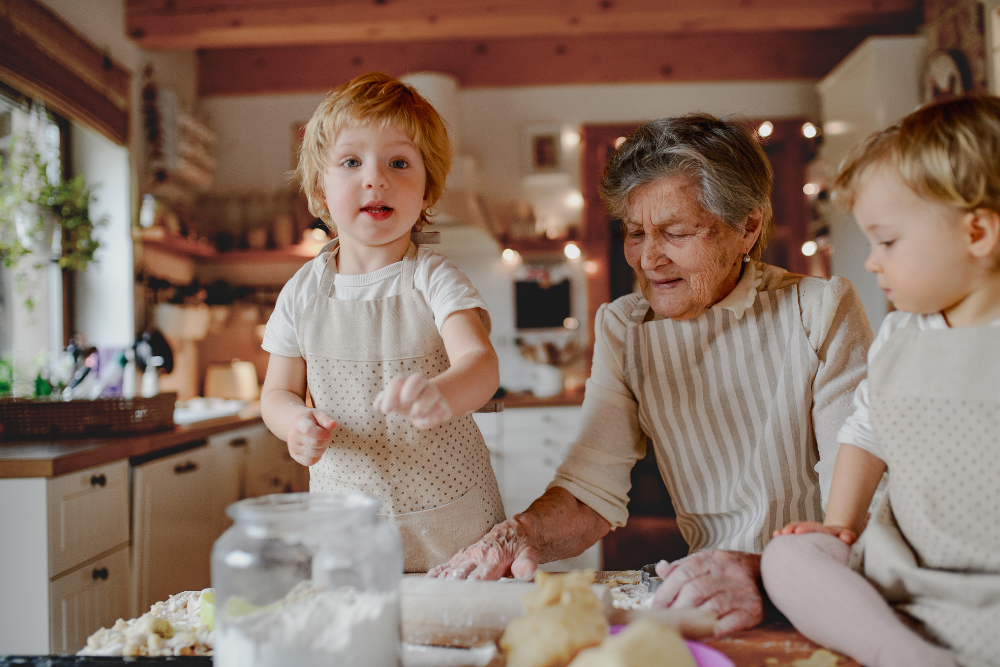 older woman with grandchildren at holidays